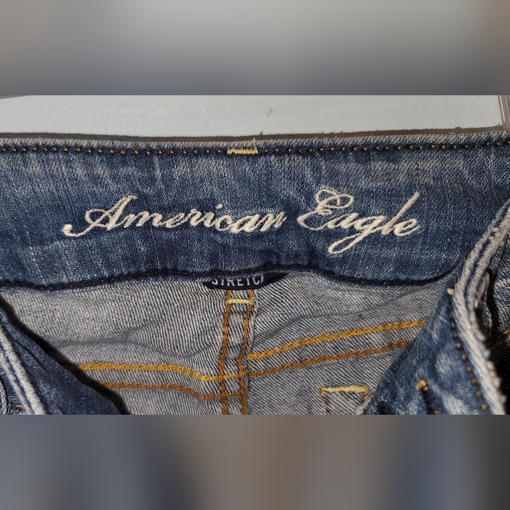 American Eagle Denim Jeans size 00 vintage Y2K decorative stitching stretch - Picture 9 of 16